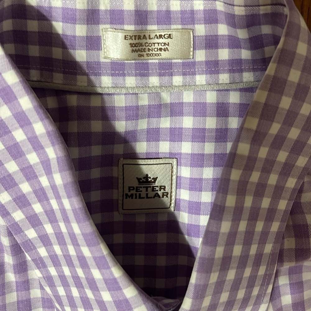 Peter Millar purple and white checkered board shirt XL